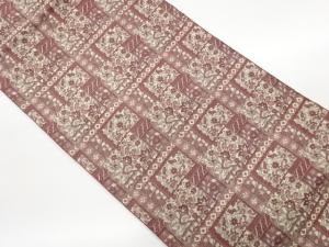 格子・変わり市松に花葉模様織出し名古屋帯